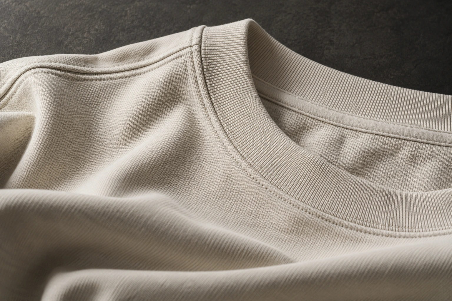 dense chalk cotton jersey, rib crewneck and precise neckline topstitching