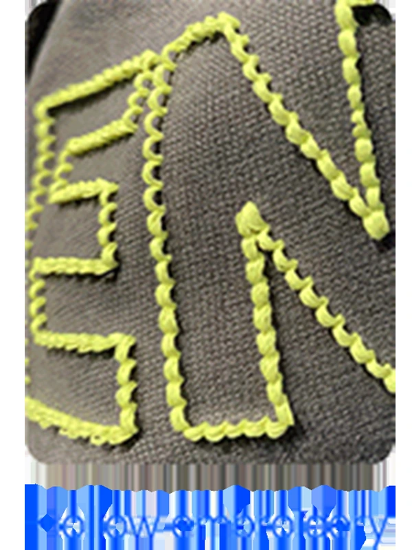 Outlined stitching: An open-center motif shows how a stitched outline can define a logo with less filled area.