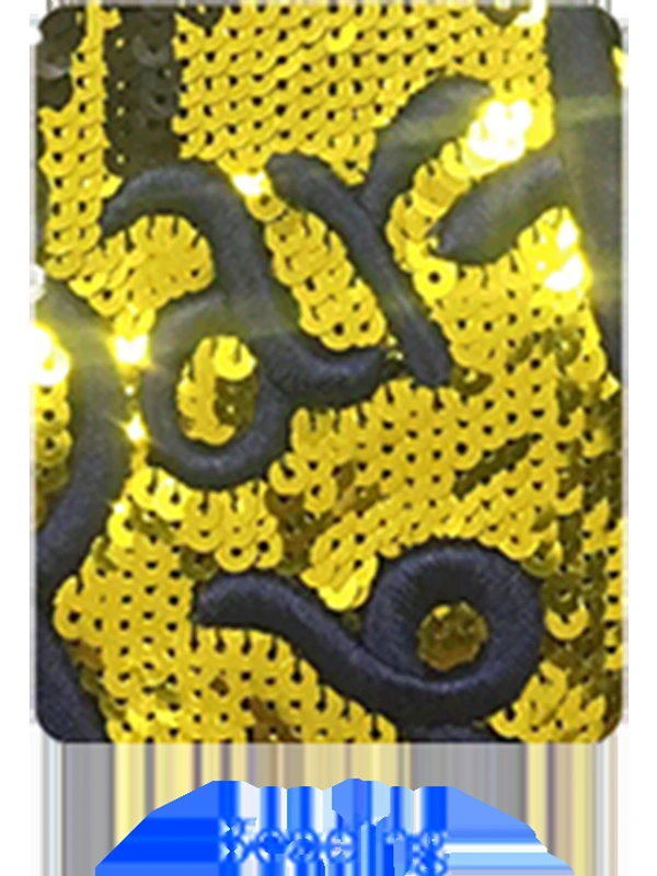 Sequin detail: Reflective discs create a patterned surface with movement and sparkle.